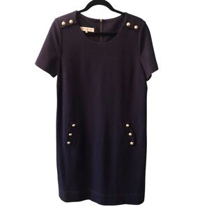 Gerard Darrel Dark Navy Wool blend Dress with Gold Accents. Size 46